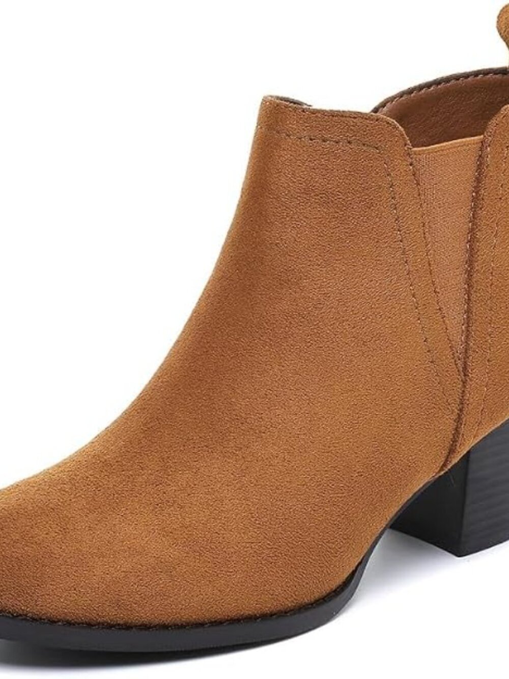 Women's Brown Suede Round Toe Side Zipper Chunky Low Block Heel Ankle Booties